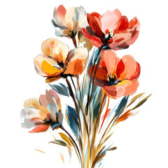 A striking bouquet features an array of lively flowers, with bright reds, oranges, and yellows blending harmoniously. The vibrant colors evoke a sense of joy and warmth.