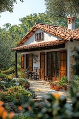 Charming Mediterranean Cottage Garden Setting