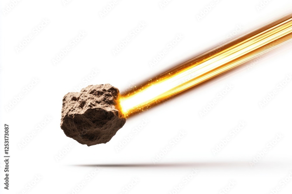 Poster meteor streaking through space with a bright fiery trail showcasing the immense speed and power of a