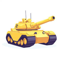 A vibrant illustration of a yellow cartoon-style tank, showcasing modern design with a bold turret and tracks