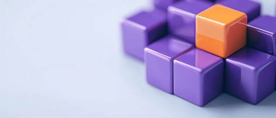 Fototapeta premium Abstract Composition of Purple and Orange Cubes on Light Purple Background