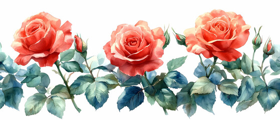 Coral roses border, floral design