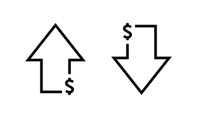 Dollar up and down arrow icon. USD growth and decline sign symbol