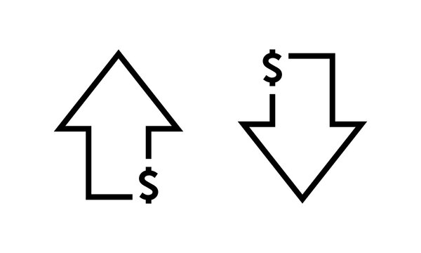 Dollar up and down arrow icon. USD growth and decline sign symbol