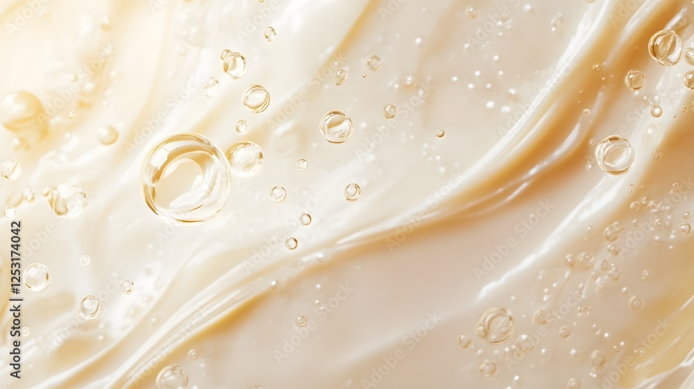 Poster Mesmerizing abstract background featuring a captivating flow of shimmering golden liquid with delicate bubbles and a smooth silky texture
