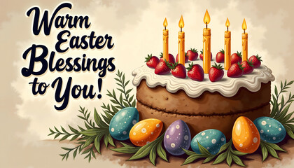 Vintage Easter greeting card with festive decorations