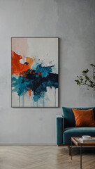 Freshly painted wall with abstract artwork, creating a minimalist vibe in the room