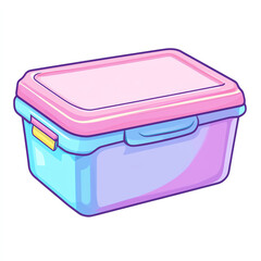 A colorful plastic storage box with a hinged lid. Ideal for organizing items in home or office settings. The vibrant design adds a touch of fun to utility storage solutions.