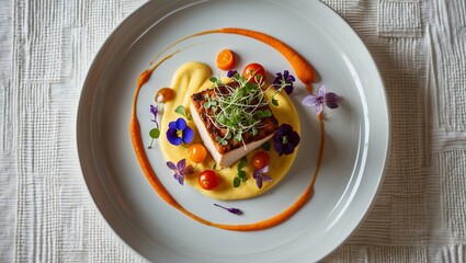 Pan-Seared Fish with Creamy Polenta and Vibrant Garnish