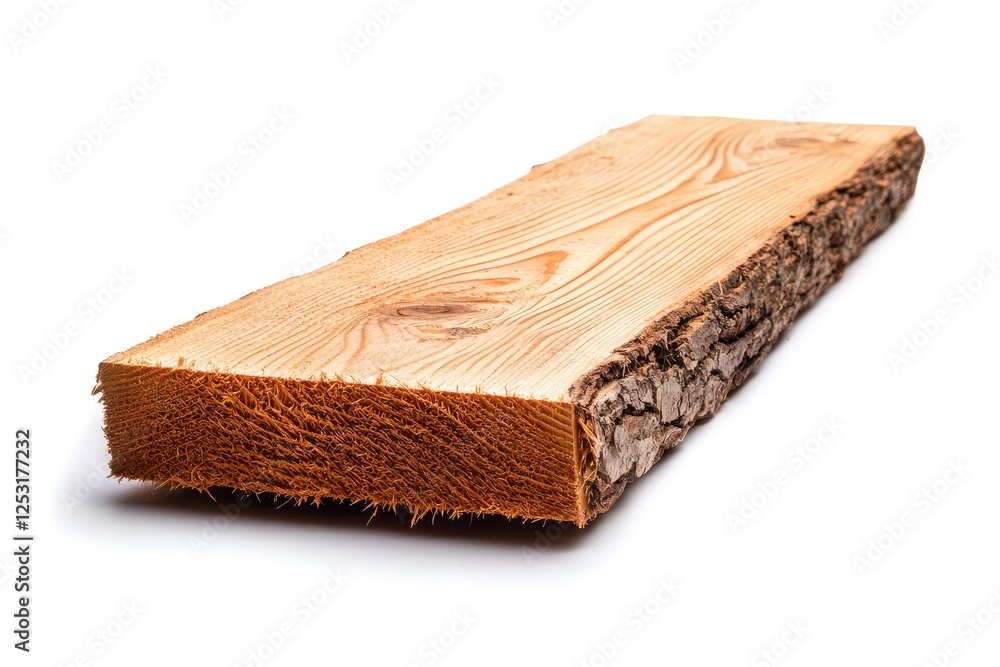 Poster Close-Up View of a Natural Wooden Plank with Distinct Bark Edge and Smooth Grain Surface for Authentic Rustic Decoration and Eco-Friendly Design Projects