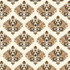 Brown tone damask luxury interior decorative fabric seamless pattern