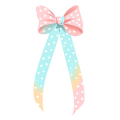 A colorful, stylish bow featuring pastel colors and polka dots. Perfect for decorating gifts, crafts, or fashion items, adding a playful touch to any project or occasion.
