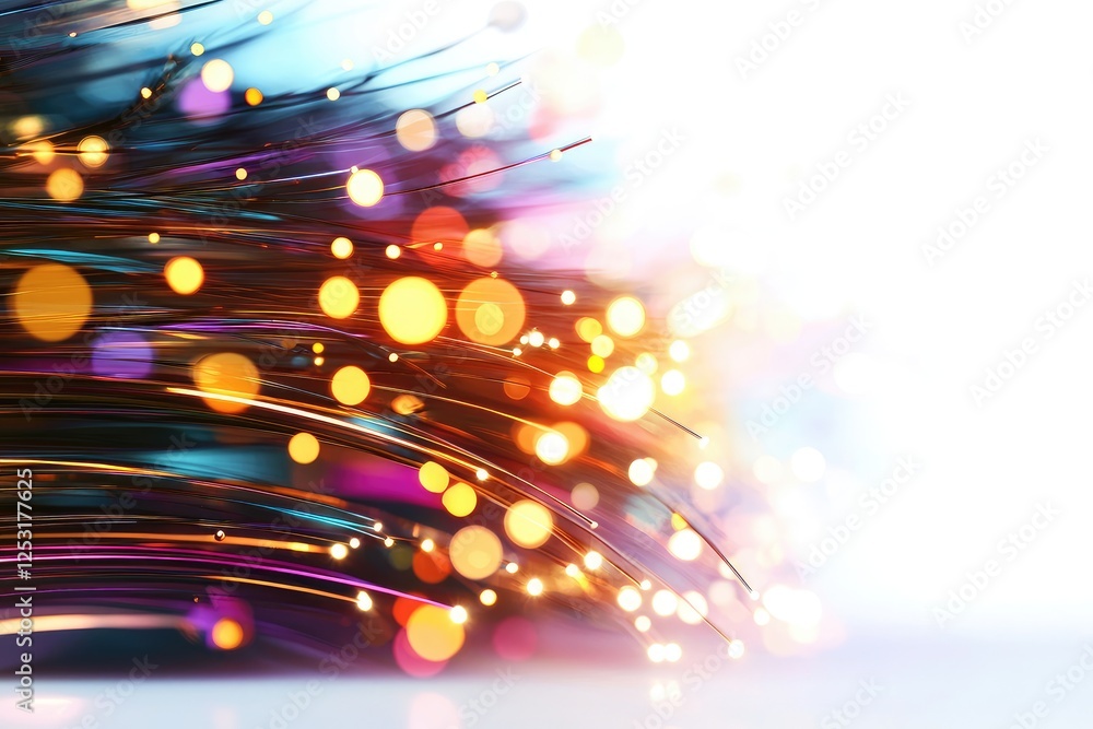Poster colorful abstract background with glowing lights, vibrant bokeh effect, and flowing lines creating a