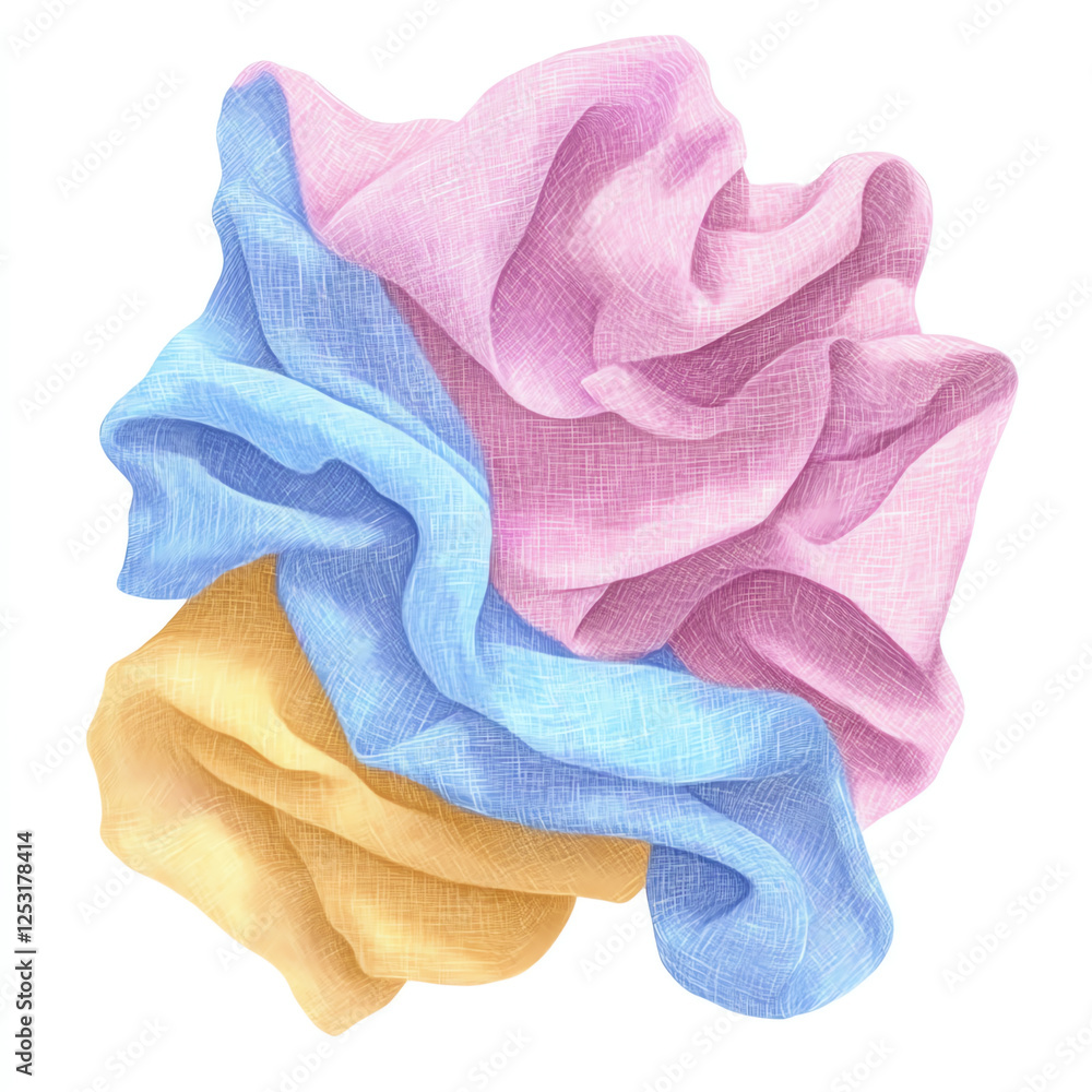 Poster a vibrant, abstract representation of folded fabric in pastel colors. the soft textures create a sen