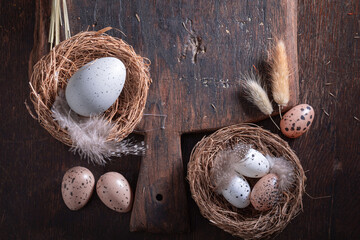 Flat lay Easter background as a greeting card.