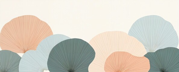 Abstract fan-shaped leaves in soft hues blending modern design with natural inspiration