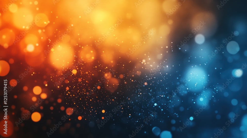 Poster abstract orange and blue bokeh background with sparkles