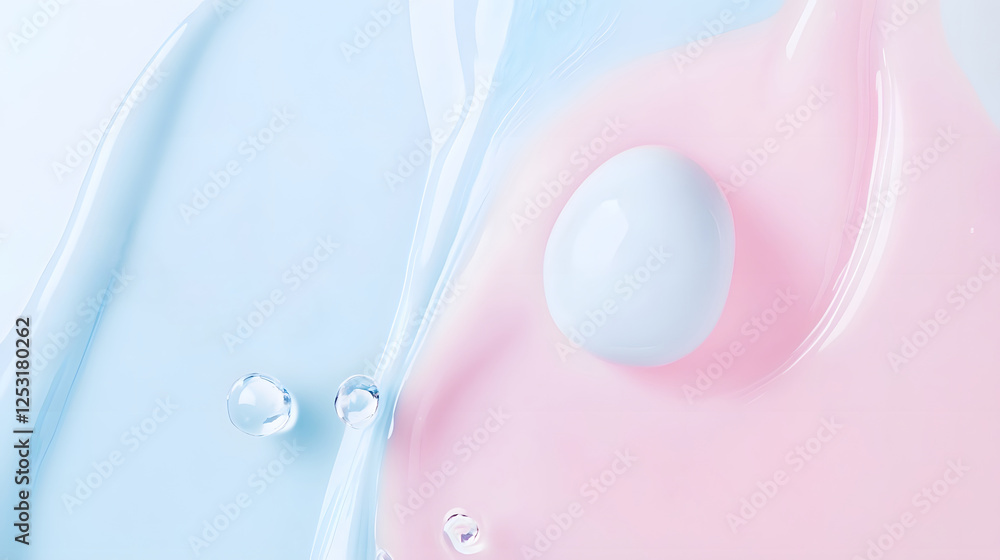 Poster Visually striking abstract digital featuring soft pastel colored bubbles or spheres gently flowing and swirling in a serene ethereal gradient background with a modern minimalist aesthetic