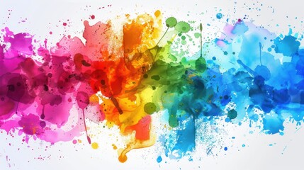 Fototapeta premium Rainbow paint splatters, abstract art, white background, design element