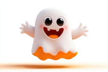Fototapeta premium Cute Cartoon Ghost with Big Eyes and Happy Expression, Floating with Joyful Vibes, Perfect for Halloween and Children's Themed Designs