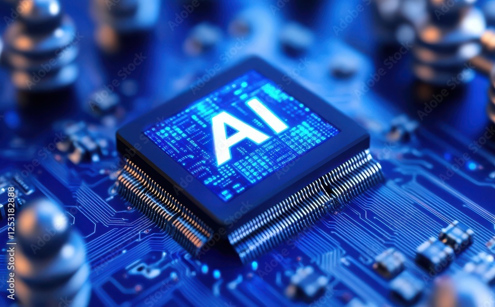 Poster artificial intelligence processor concept. ai big data array stock photo