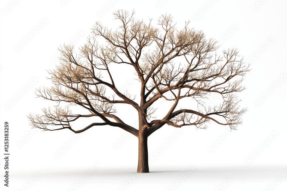 Poster High-Resolution Artistic Representation of a Leafless Tree with Intricate Branch Structure on a Clean White Background