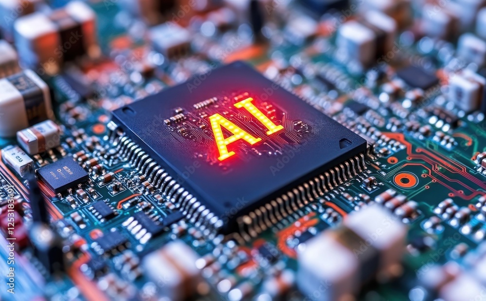 Poster artificial intelligence processor concept. ai big data array stock photo