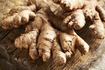 Whole ginger root, close up