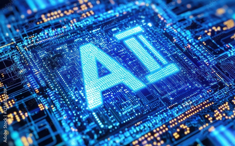 Poster artificial intelligence processor concept. ai big data array stock photo