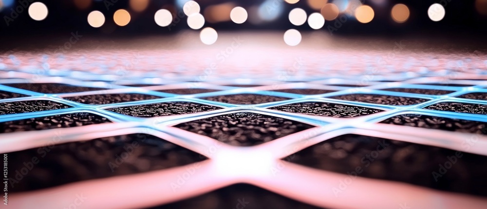 Poster abstract network grid with glowing blue lines on dark background