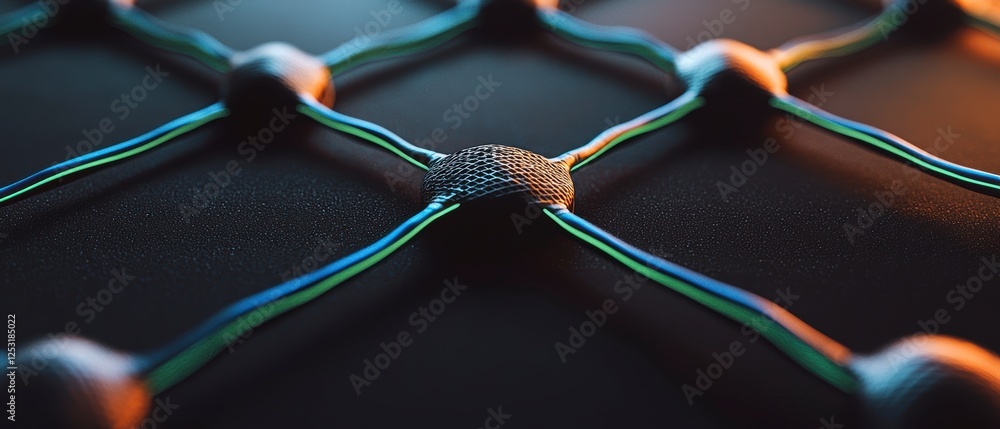 Poster abstract network of glowing nodes and connections on dark background