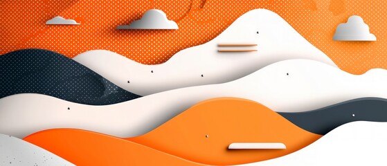 Obraz premium Abstract Orange White Black Papercut Landscape Illustration