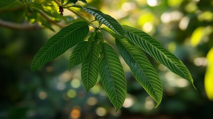Close-up of green leaves with a blurred background, a spring nature banner concept