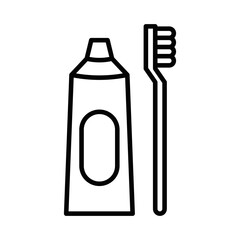 Toothbrush and toothpaste tube icon, vector design. Editable stroke.