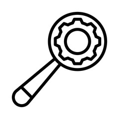 Magnifying glass with gear icon, vector design. Editable stroke.