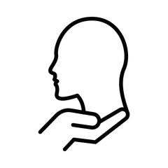 Hand holding a face outline, abstract vector icon. Editable stroke.