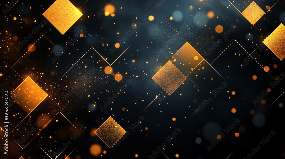 Aufkleber abstract golden geometry, sparkling diamonds and intersecting lines on dark canvas