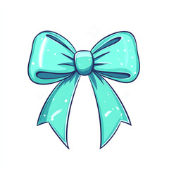 A vibrant, cartoon-style turquoise bow illustrated with shiny accents. Perfect for decorations, gifts, or festive occasions, adding a cheerful touch to any design project.
