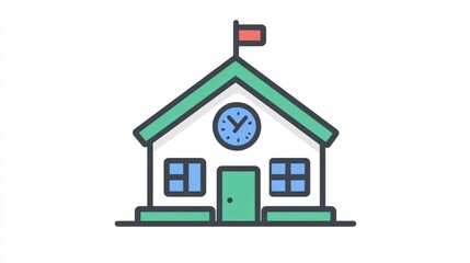 Fototapeta premium Simple school building icon, flat design, education illustration, useful for education apps, websites or presentations
