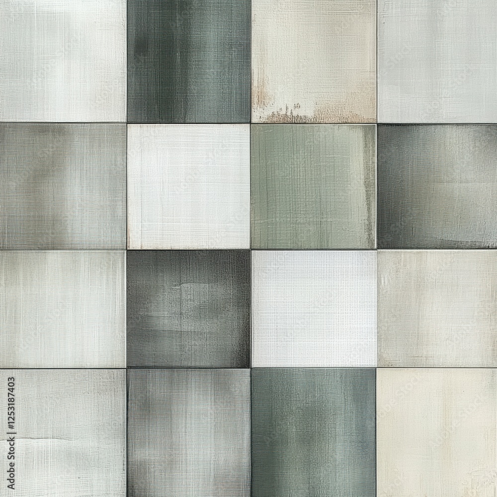 Poster unique mosaic tile patterns featuring various shades of gray and green in a contemporary design sett