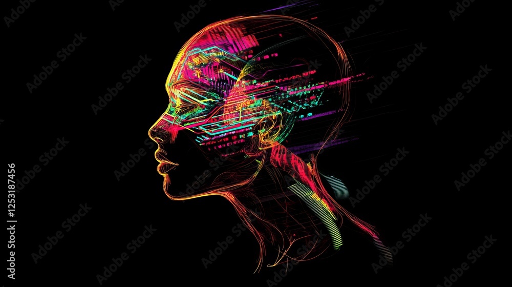 Poster human head as a tech concept. digital background with abstract elements