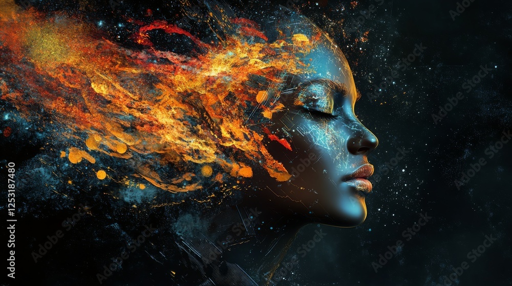 Poster human head as a tech concept. digital background with abstract elements