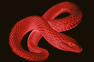 Fototapeta premium Symbol of wisdom. Mystical red snake with scales