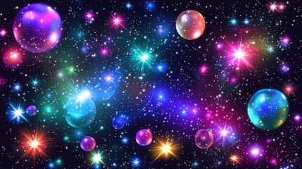 Iridescent background with bright balls.
