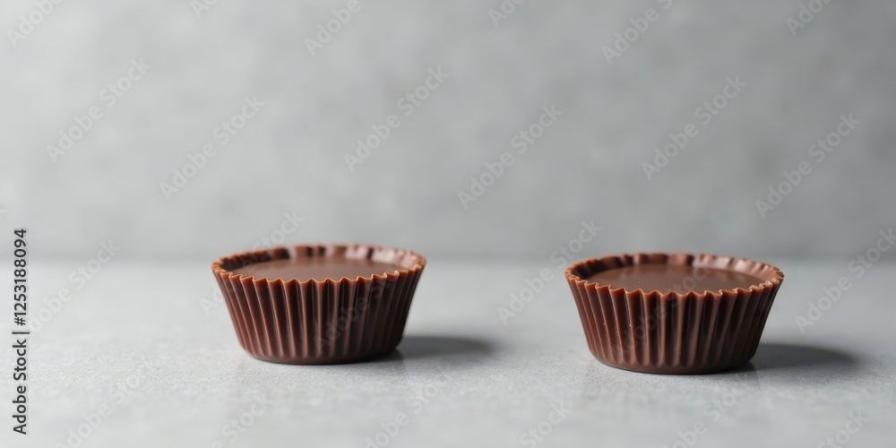 Poster two delectable chocolate confections, nestled side-by-side on a neutral surface, offer a simple yet 