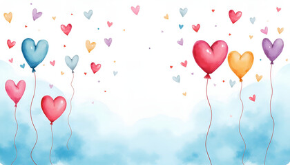 Whimsical Watercolor Heart-Shaped Balloons in Pastel Colors for Romantic Celebrations