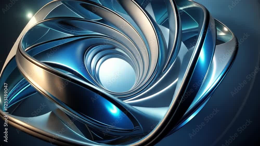 Poster captivating whirl of metallic forms shines with mesmerizing blue hues in an abstract display of crea