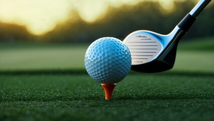Close-Up of Golf Ball on Tee at Sunset