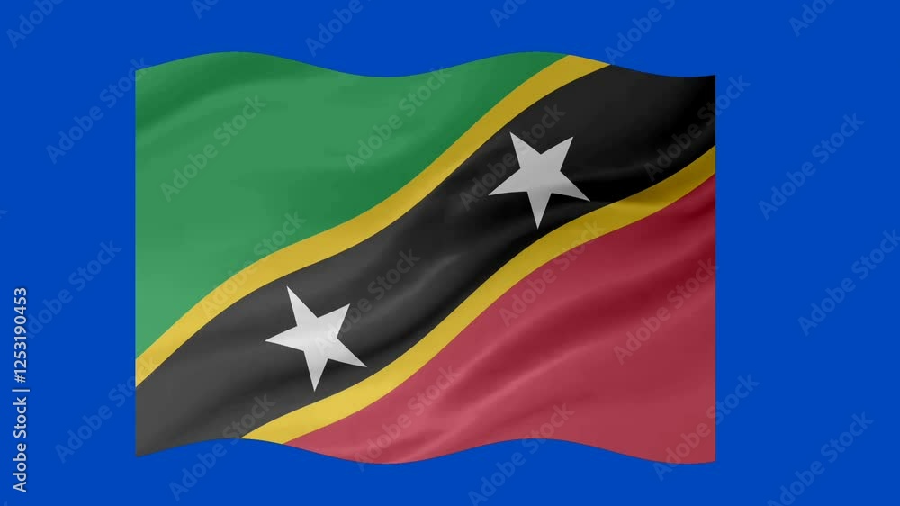 Poster saint kitts and nevis waving flag loop animation with glowing 3d shade isolated on blue background