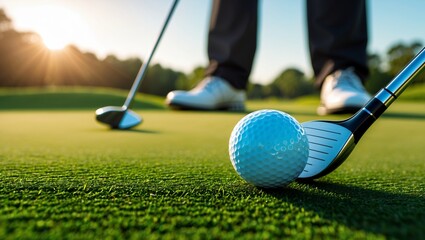 golf club and ball on green
